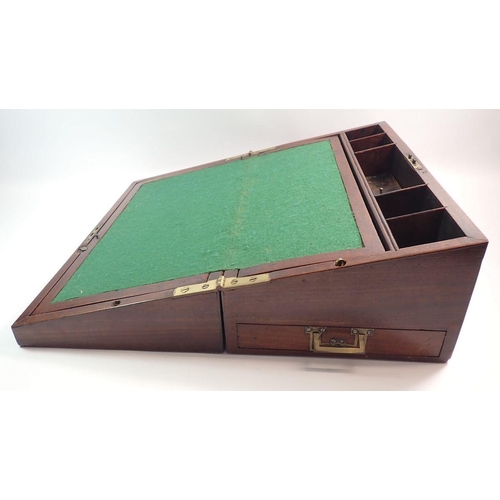 1290 - A 19th century mahogany large brass bound writing slope with fitted interior, 45 x 25cm