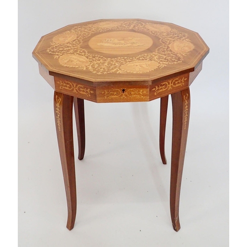 1292 - A Sorrento Ware marquetry needlework table, 47cm diameter