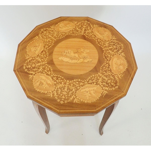 1292 - A Sorrento Ware marquetry needlework table, 47cm diameter