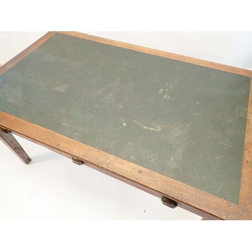 1295 - A 1950s MOD large oak desk with three drawers, 152 x 92 x 77cm