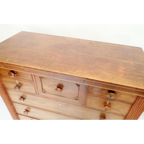 1299 - A Victorian mahogany Scotch chest with hat drawer flanked by four small drawers over three long draw... 