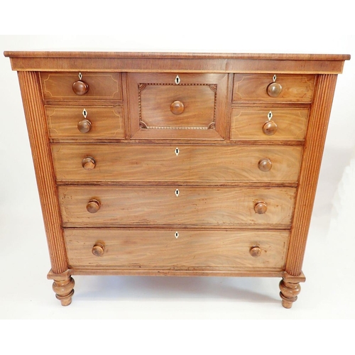 1299 - A Victorian mahogany Scotch chest with hat drawer flanked by four small drawers over three long draw... 