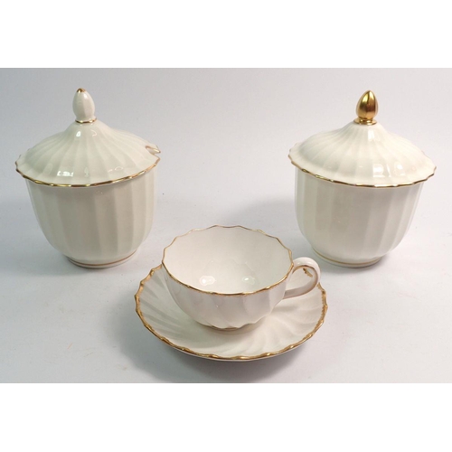 130 - Two Royal Worcester white fluted sucriers and a Locke & Co similar saucer, all with gilt edging