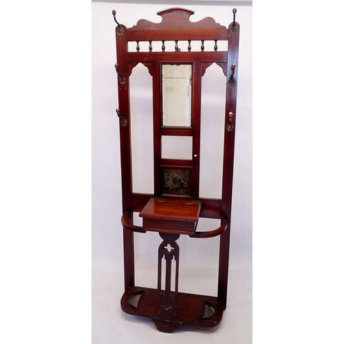 1302 - An Edwardian tile back hallstand, 210 x 76cm