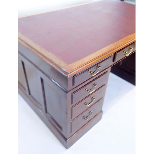 1307 - A 19th century mahogany twin pedestal desk with nine drawers, 122 x 91 x 65cm high