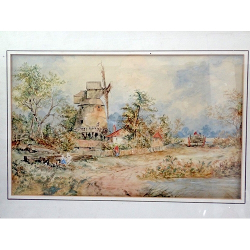 1310 - A watercolor landscape depicting windmill unsigned, 27 x 44cm