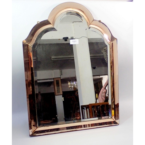 1321 - An Art Deco arch top pink framed mirror, 62 x 45cm