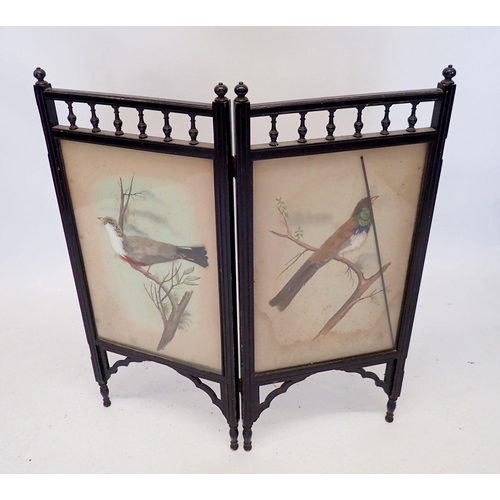 1322 - A Victorian Aesthetic style firescreen with birds decorated with real feathers, 37 x 86cm