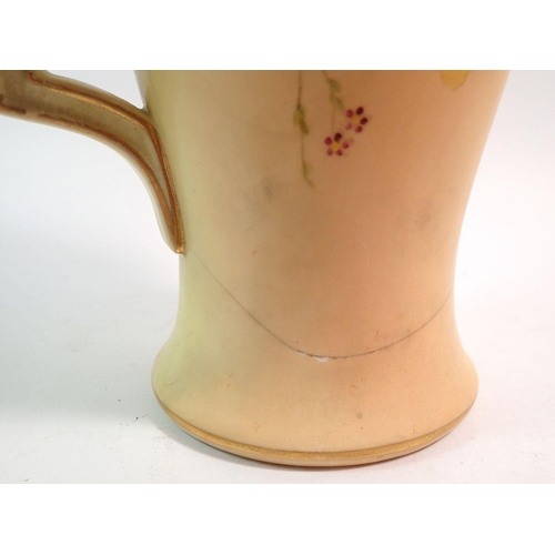 137 - A Royal Worcester ivory blush coffee pot and lid painted flowers 25cm tall