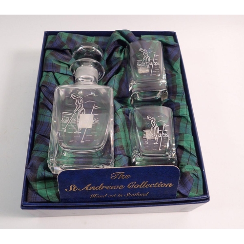 143 - A Gleneagles crystal 'The St Andrews Collection' boxed set liqueur decanter and two whisky glasses