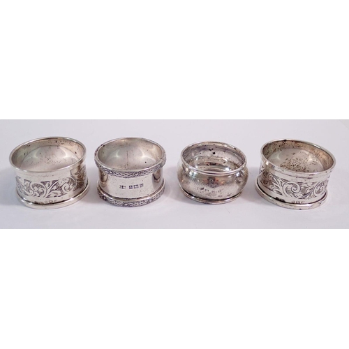 238 - Four various silver napkin rings, 78g