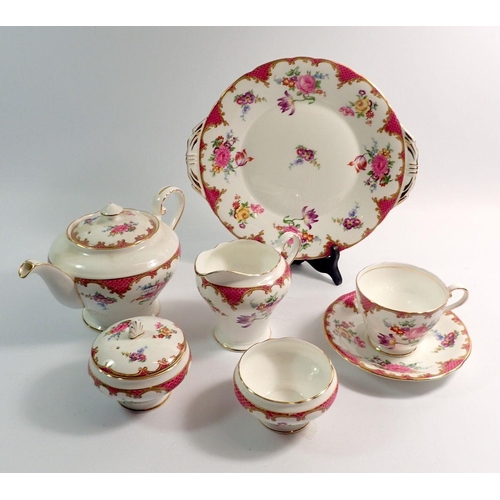 24 - An Aynsley floral tea service comprising thirteen side plates, twelve cups and saucers, two cream ju... 