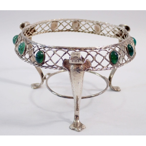 266 - An Arts & Crafts silver stand set with nine chrysoprase stones, London 1911 by Omar Ramsden & Alwyn ... 