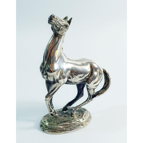 269 - A British Horse Society solid silver sculpture of a horse by Lorne Mckean 'Playing Up', in original ... 