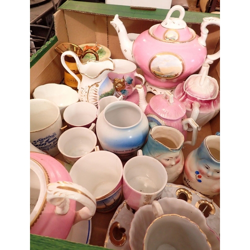 27 - A box of souvenir ceramics including Barry Island, Weston-super-Mare etc. teapots, jugs, cups and sa... 