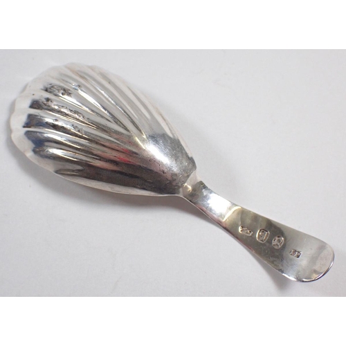 272 - A bright-cut engraved silver caddy spoon with shell bowl, London 1791 by IP