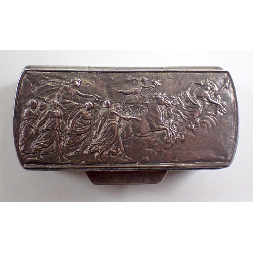 300 - A silver snuff box embossed Apollo & The Dawn, 4cm wide, import mark 1981