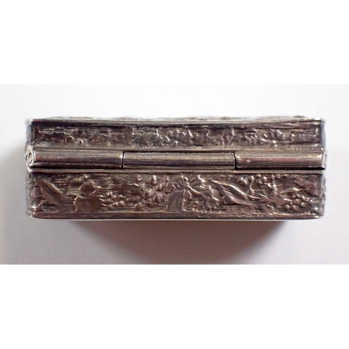 300 - A silver snuff box embossed Apollo & The Dawn, 4cm wide, import mark 1981