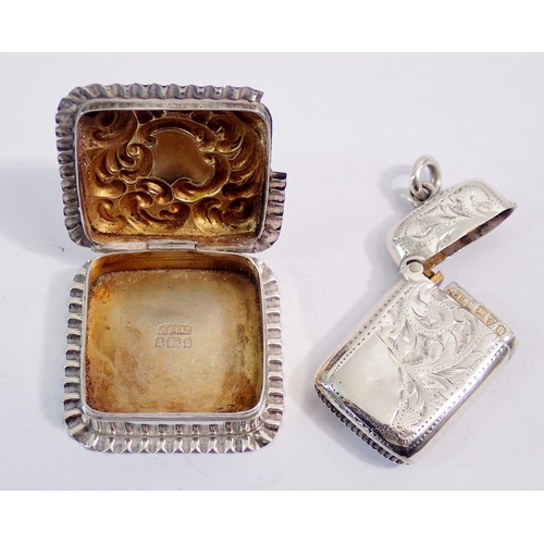 330 - A silver vesta, Chester 1900, Charles Lyster & Son and a silver pill box - a/f, 29g total