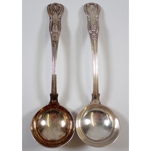 350 - A pair of Kings Pattern silver sauce ladles with engraved crests, London 1892 by Francis Higgins, 17... 