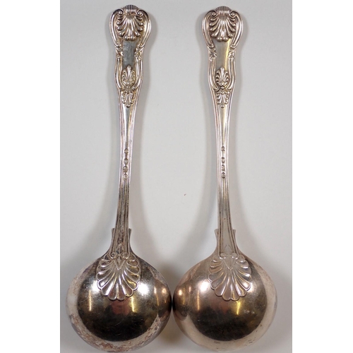 350 - A pair of Kings Pattern silver sauce ladles with engraved crests, London 1892 by Francis Higgins, 17... 