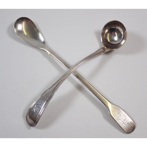 357 - A silver condiment ladle, London 1803 and long mustard spoon, Birmingham 1849