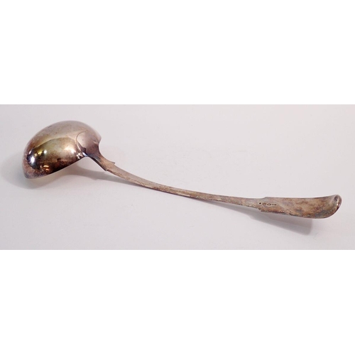 368 - A Maltese silver fiddle pattern soup ladle, 247g, maked Pace, 33cm long