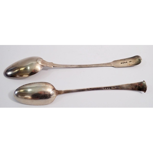 372 - A large George III silver serving spoon, London 1805 by T H & an Onslow pattern tablespoon, London 1... 