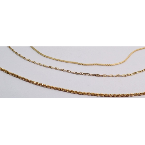 380 - Three various 14kt gold chains, 10g 46cm 61cm and 51cm