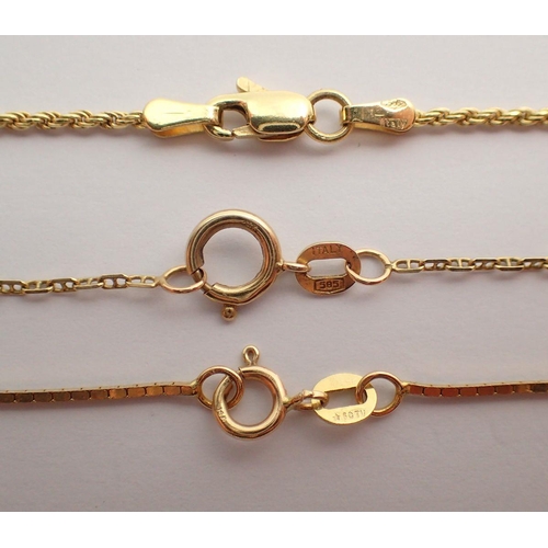 380 - Three various 14kt gold chains, 10g 46cm 61cm and 51cm