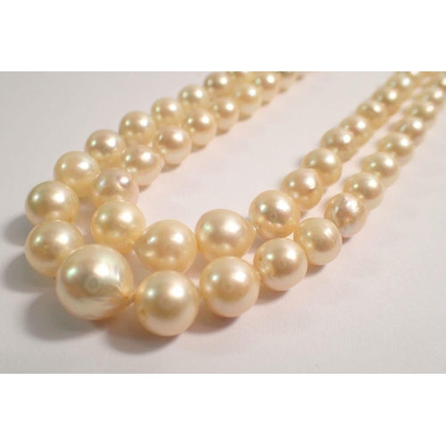 382 - An antique double row graduated pearl necklace with gold clasp set old cut diamonds with safety chai... 