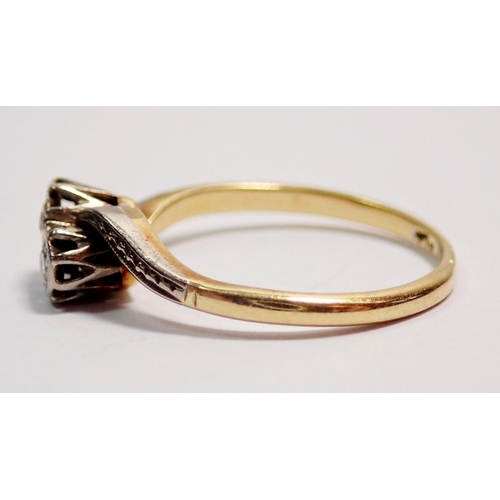 405 - An Edwardian 18 carat gold ring crossover set two illusion set diamonds, size K, 2.4g