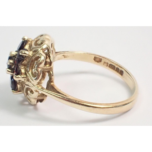 408 - A 9 carat gold garnet cluster ring, size L, 2.6g