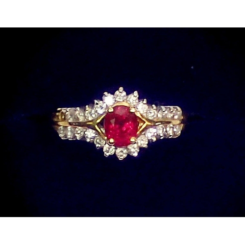 428 - An 18 carat gold ruby and diamond ring, size L, 2.8g