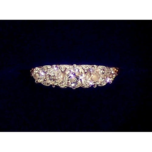 431 - An 18 carat gold five stone diamond ring, size Q, 3.6g, largest stone 4mm