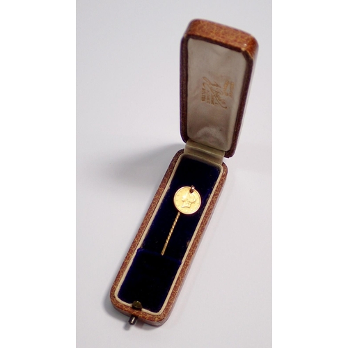 457 - A gold USA one dollar coin stick pin, boxed, 2.3g