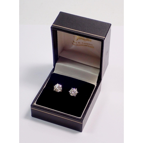 470 - A pair of large diamond stud earrings set in white gold, total diamond weight approx 2cts 70 points