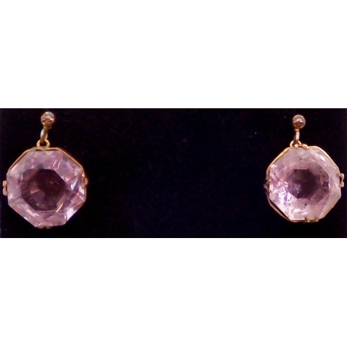 475 - A pair of 9 carat gold amethyst earrings, 14mm diameter