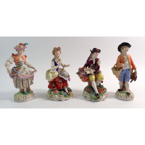 63 - Four various Sitzendorf figures, 13cm tall, some minor damage