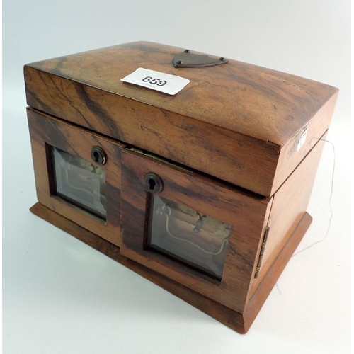 659 - A Victorian walnut jewellery box with fitted tray and two drawers under, 19.5cm wide