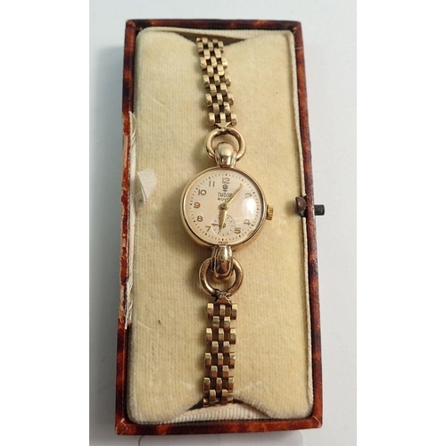 681 - A Tudor Royal 9 carat gold ladies wrist watch and strap, total 16g - box a/f