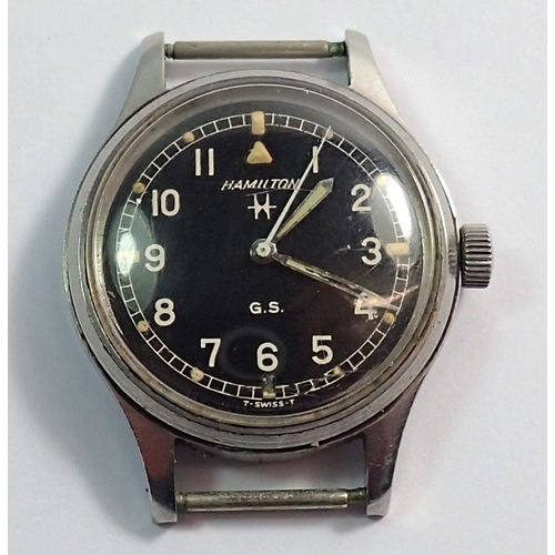 694 - A gentleman's Hamilton General Service Tropicalized wristwatch, black dial with Arabic numerals and ... 