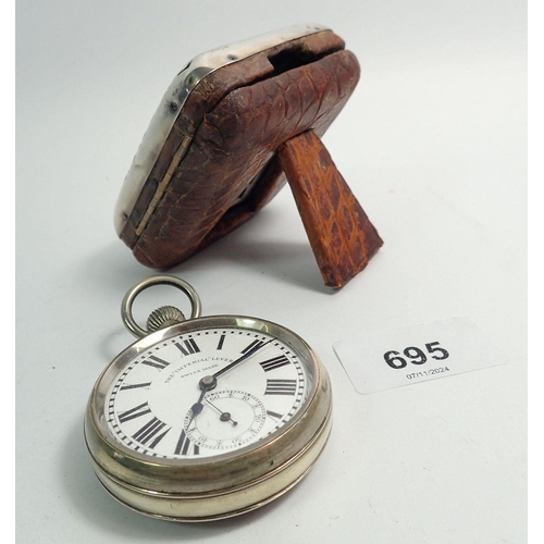 695 - A travelling pocket watch clock 'The Imperial Lever' with silver fronted case, Birmingham 1901, 7.5 ... 