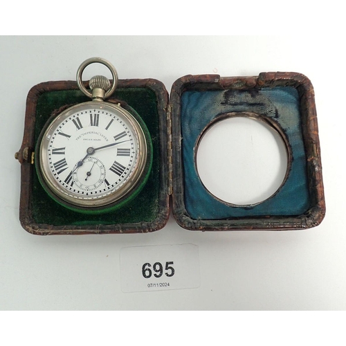 695 - A travelling pocket watch clock 'The Imperial Lever' with silver fronted case, Birmingham 1901, 7.5 ... 