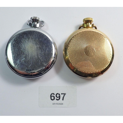 697 - Two mechancial pocket watches, an Ingersoll watch in chrome case and a Smiths in gold plated case