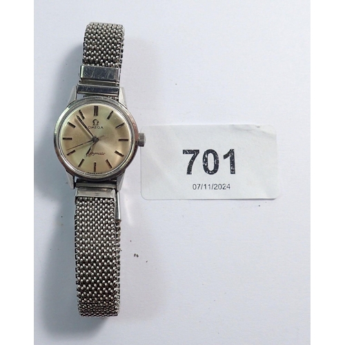 701 - An Omega Ladymatic Seamaster wrist watch with Tessuflex strap