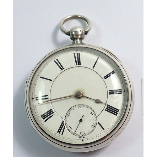 702 - A silver fusee pocket watch signed D Evans, Aberystwyth with enamel Roman dial