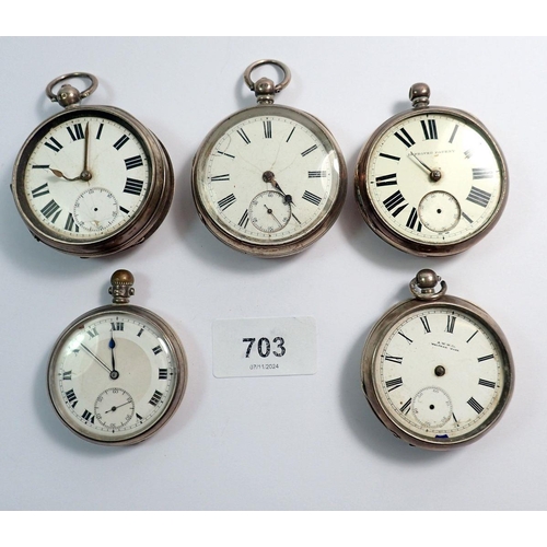 703 - Five various silver pocket watches, a/f