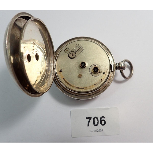 706 - A Kendal & Dent keywound silver 935 pocket watch, the dial inscribed Maker to the Admirality