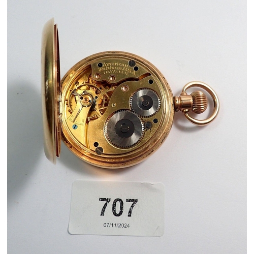 707 - A Waltham Traveller gold plated pocket watch